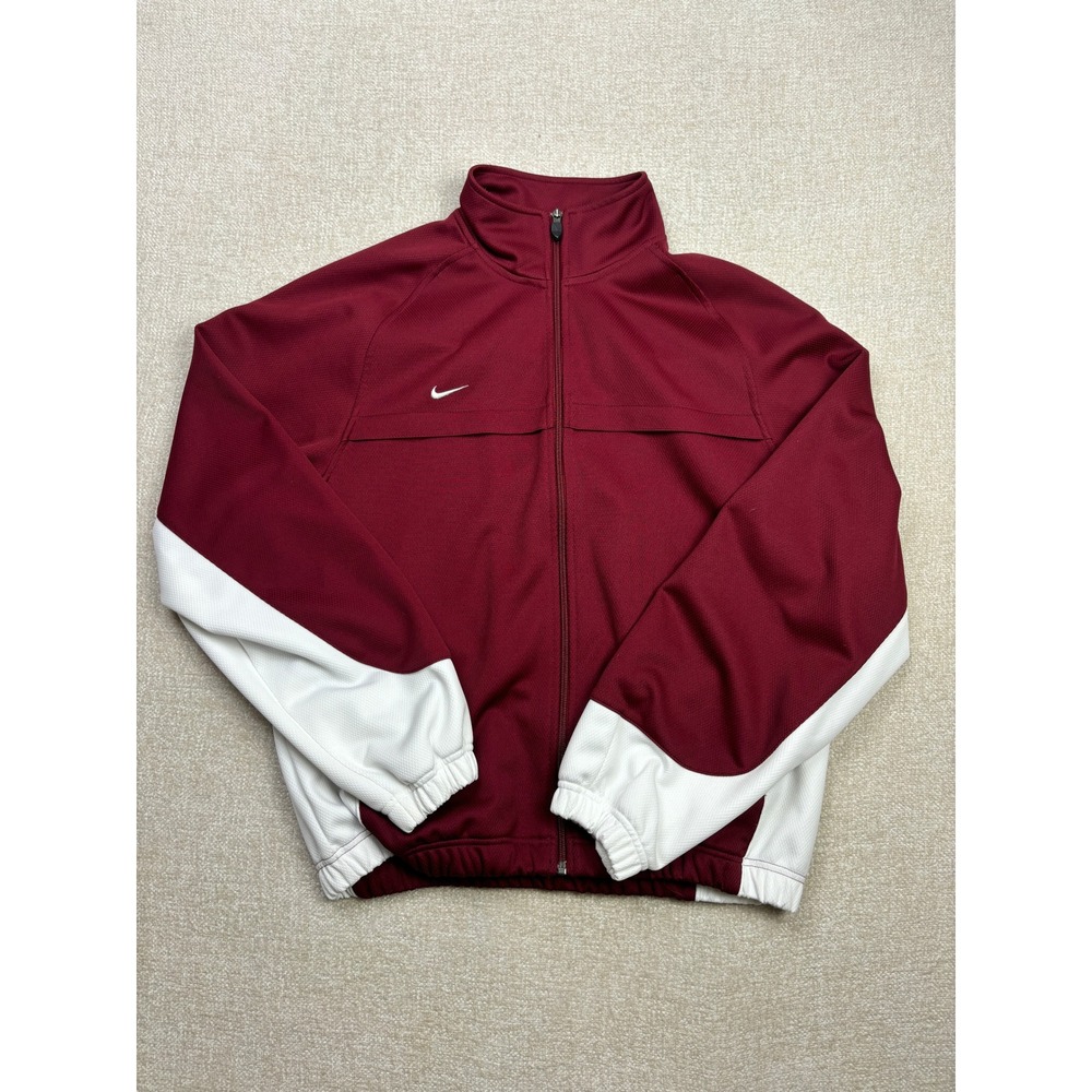 Nike Team Mens Large Full Zip Track Jacket Maroon White Swoosh